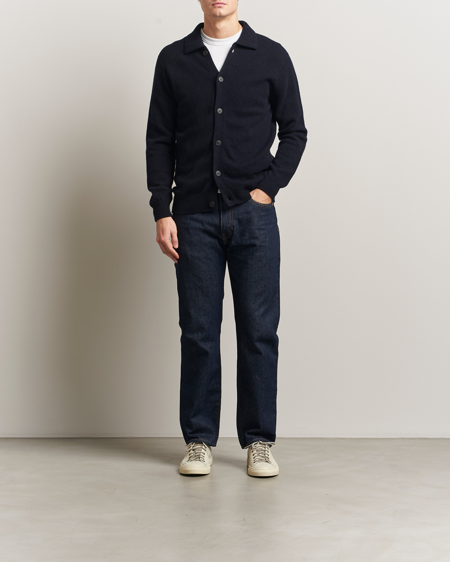 Herre | Gensere | Sunspel | Lambswool Cardigan Dark Navy