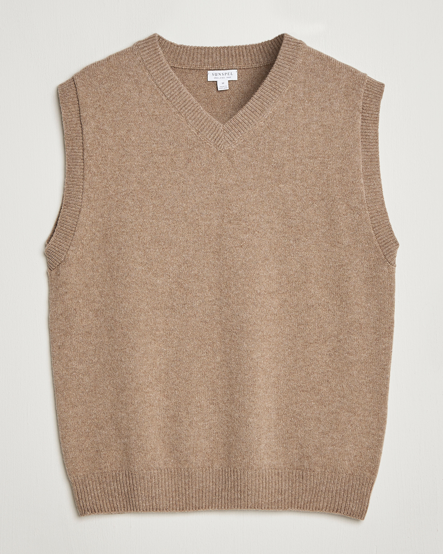 Herre | Gensere | Sunspel | Lambswool Knitted Vest Sandstone