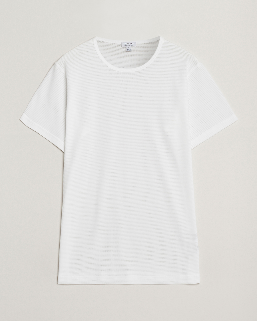 Herre | T-Shirts | Sunspel | Cellular Underwear T-Shirt White