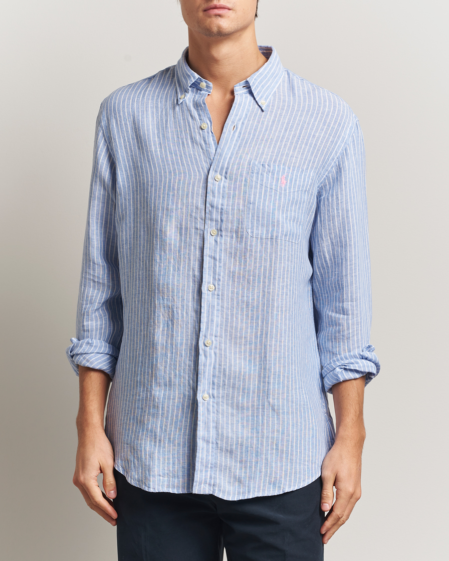 Herre | Skjorter | Polo Ralph Lauren | Custom Fit Linen Striped Shirt Light Blue/White