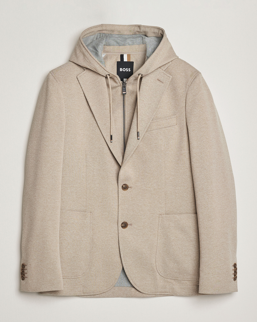Herre | Dressjakker | BOSS BLACK | Hanry Hooded Jersey Blazer Dark Beige