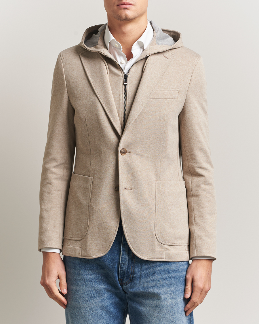 Herre | Dressjakker | BOSS BLACK | Hanry Hooded Jersey Blazer Dark Beige