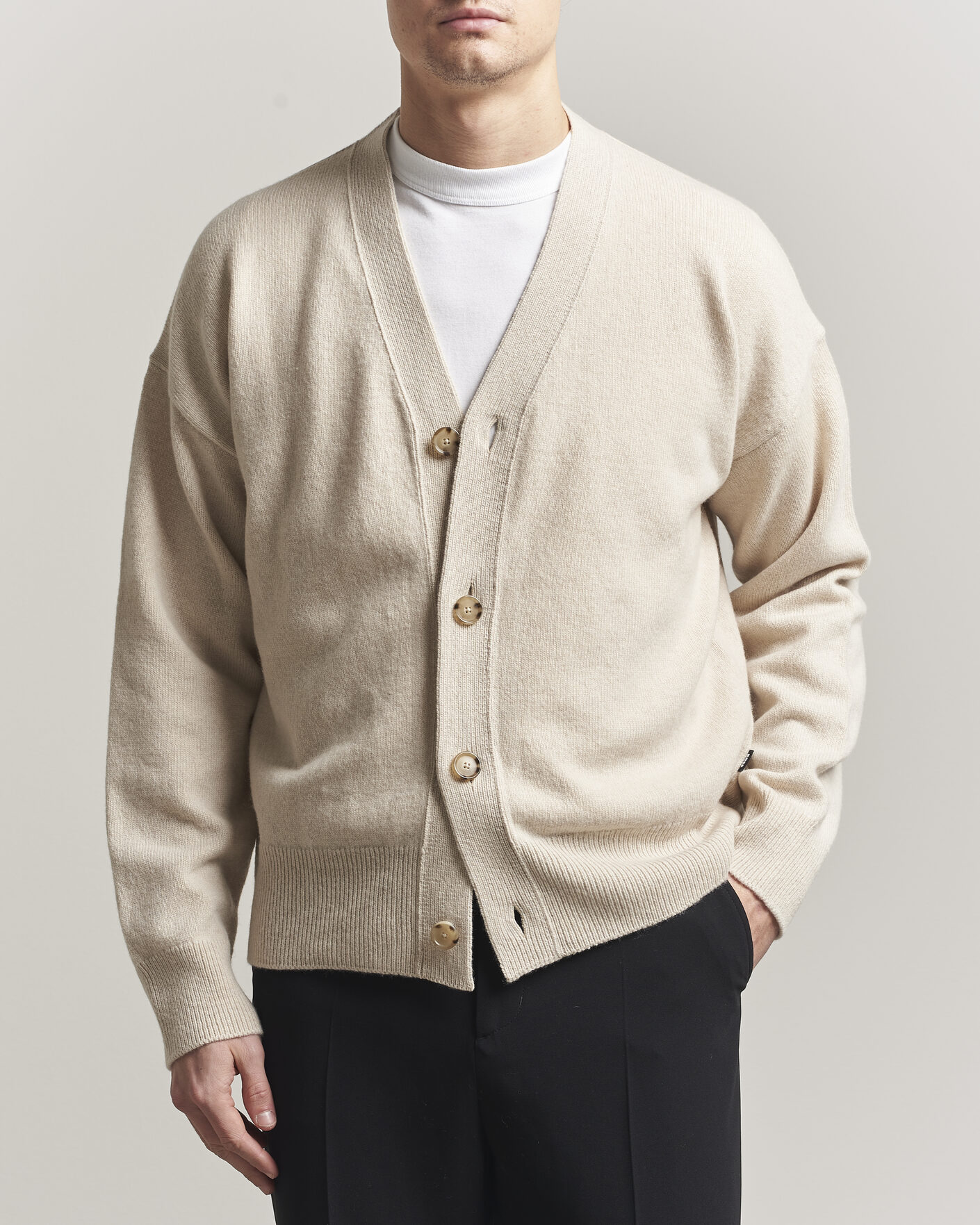 Herre | Gensere | BOSS BLACK | Ucone Wool Knitted Cardigan Open White