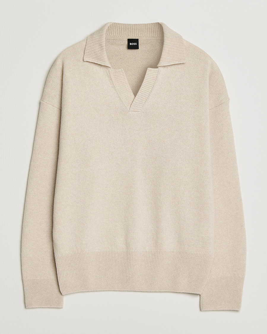 Herre | Gensere | BOSS BLACK | Ucari Wool Knitted Polo Open White