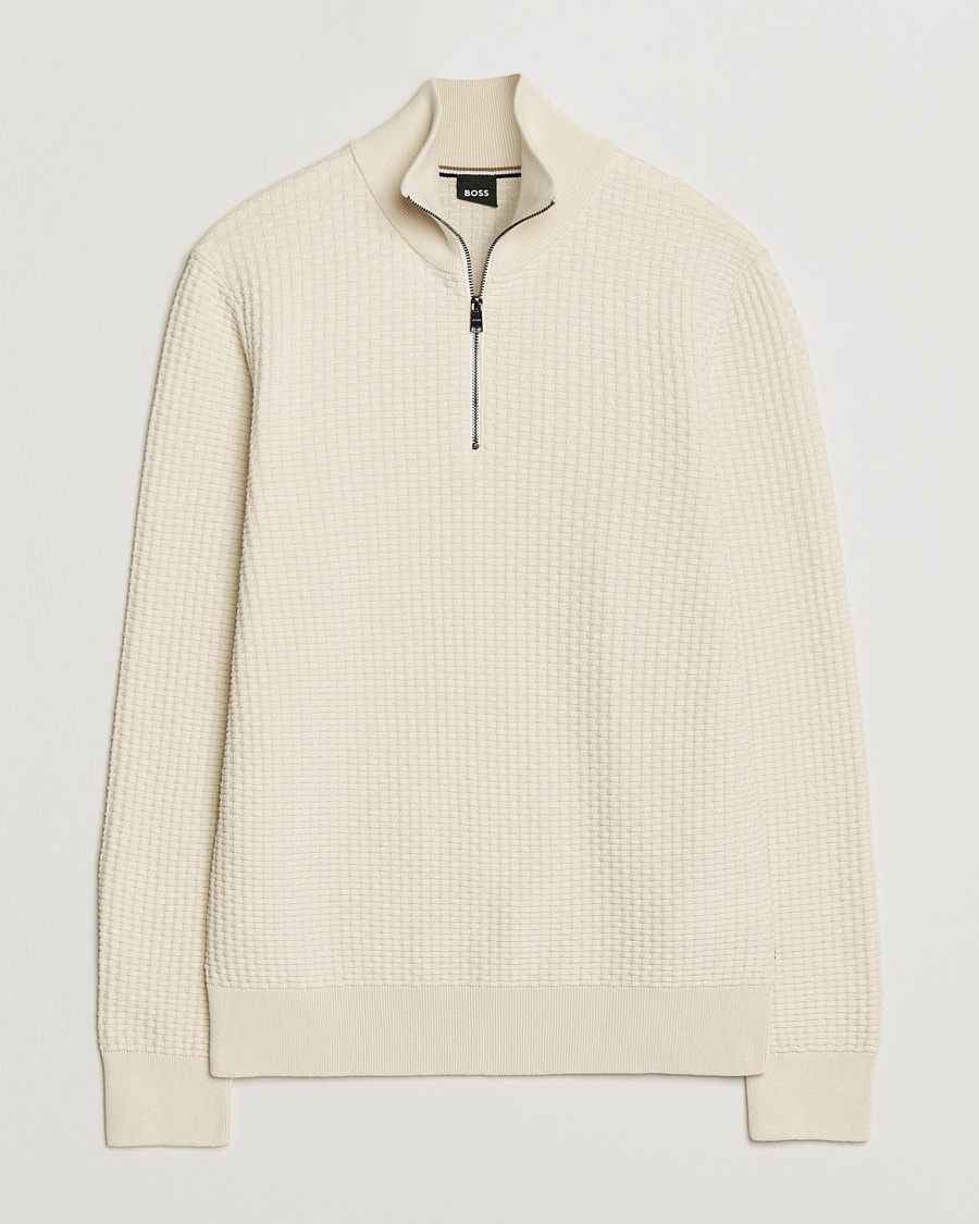 Herre | Gensere | BOSS BLACK | Ulicio Structured Knitted Half Zip Open White
