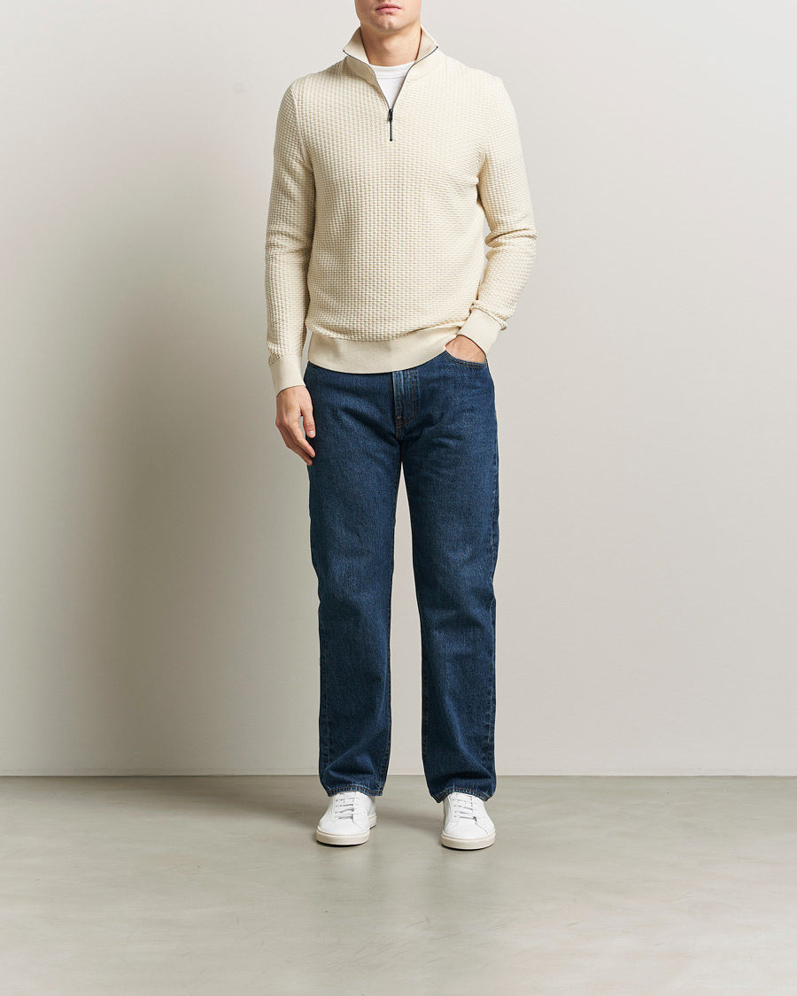 Herre | Gensere | BOSS BLACK | Ulicio Structured Knitted Half Zip Open White