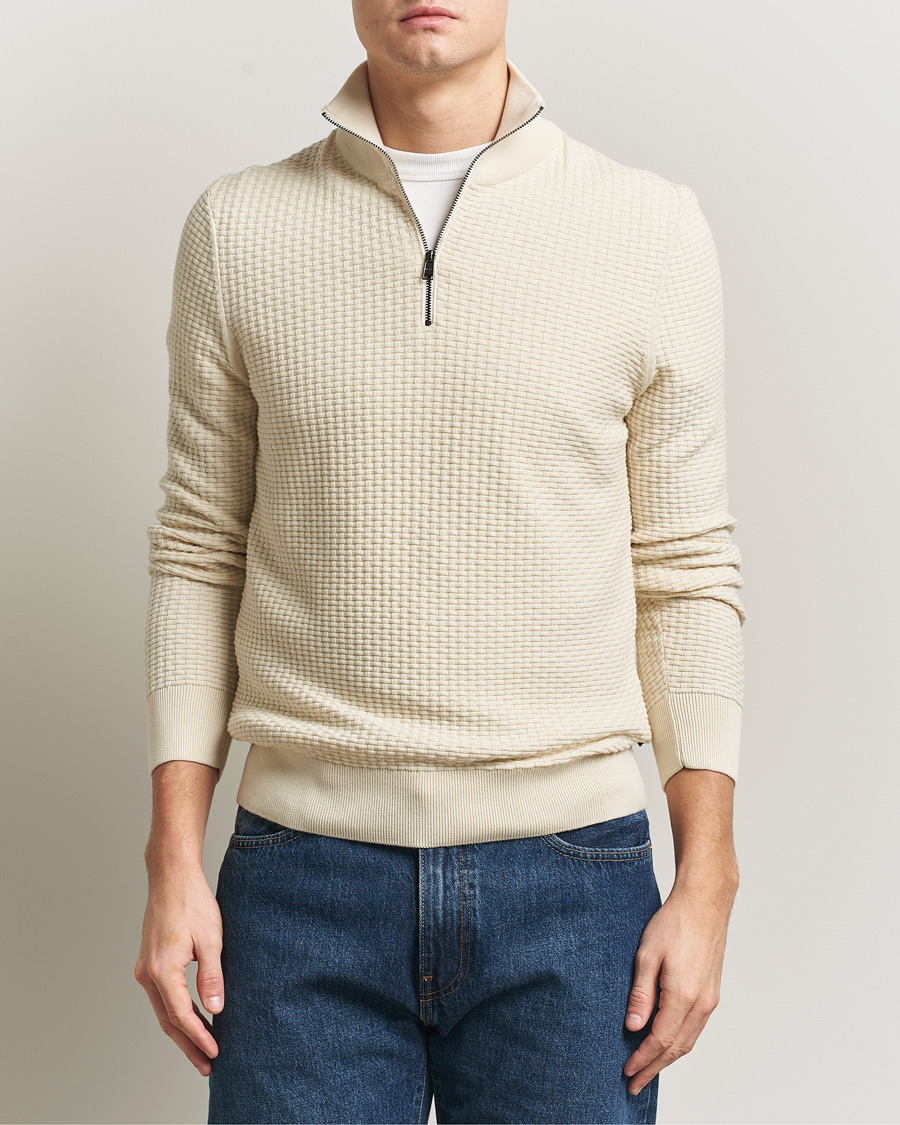 Herre | Gensere | BOSS BLACK | Ulicio Structured Knitted Half Zip Open White