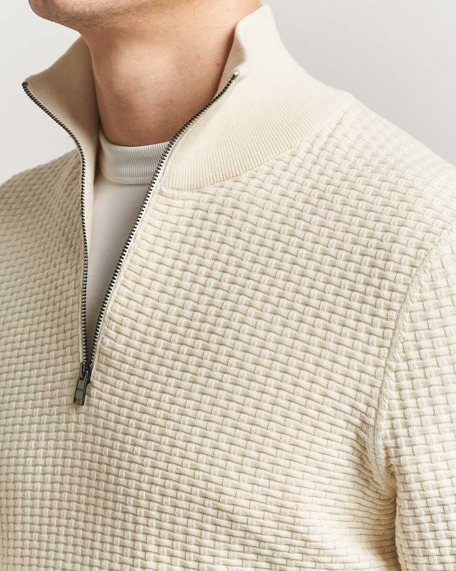 Herre | Gensere | BOSS BLACK | Ulicio Structured Knitted Half Zip Open White