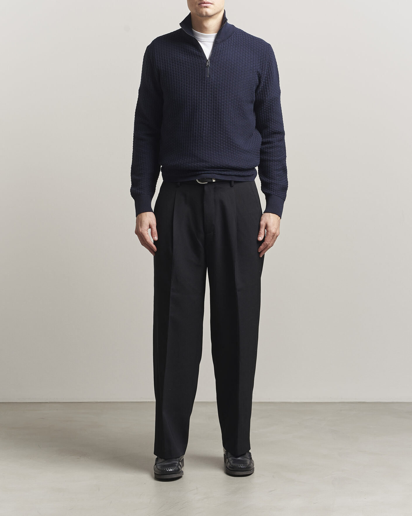 Herre | Gensere | BOSS BLACK | Ulicio Structured Knitted Half Zip Dark Blue