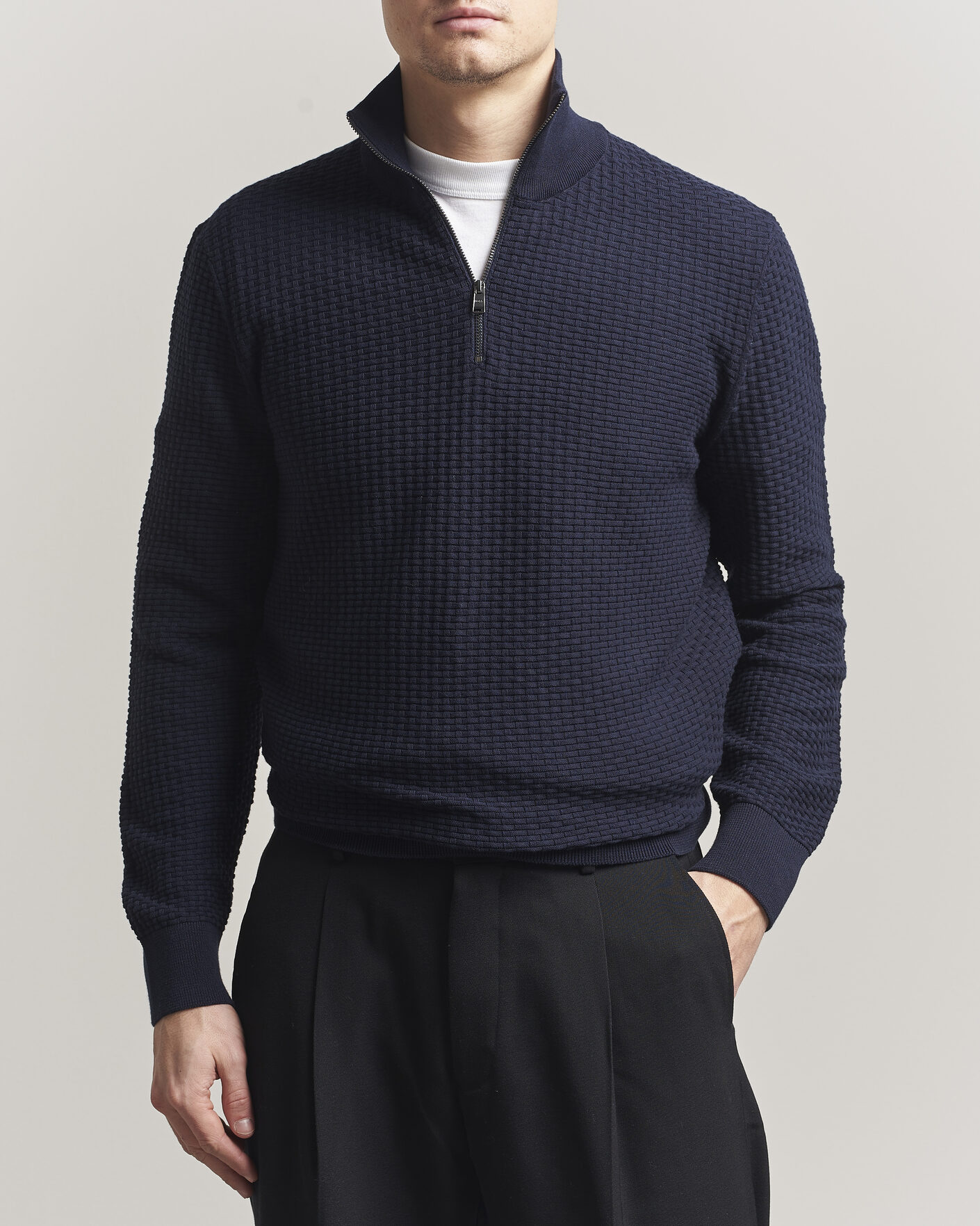 Herre | Gensere | BOSS BLACK | Ulicio Structured Knitted Half Zip Dark Blue