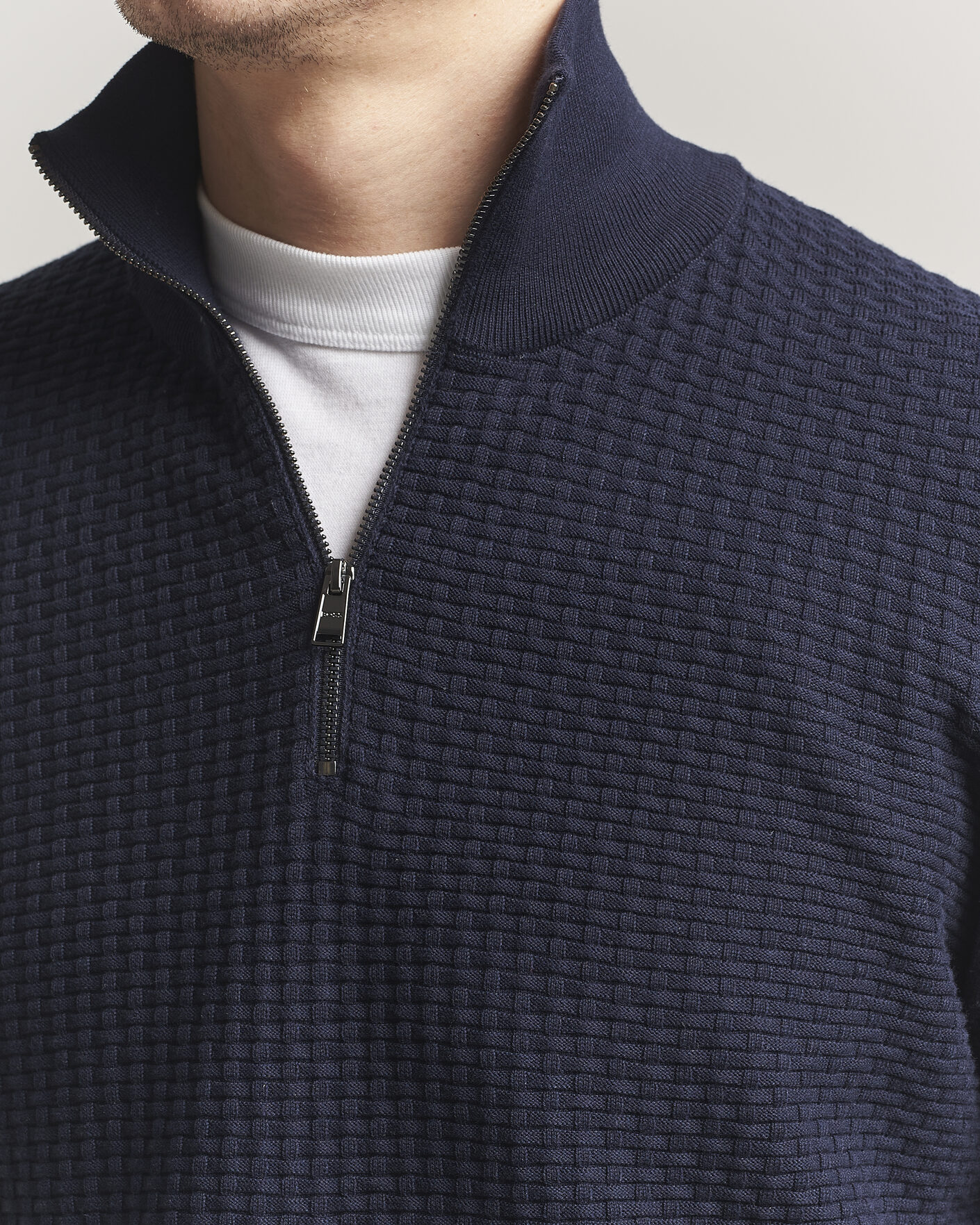 Herre | Gensere | BOSS BLACK | Ulicio Structured Knitted Half Zip Dark Blue