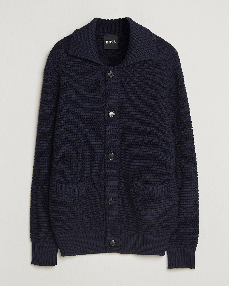 Herre | Gensere | BOSS BLACK | Ulivi Heavy Knitted Cardigan Dark Blue