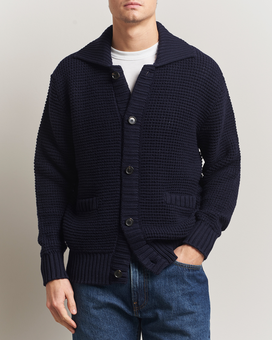 Herre | Gensere | BOSS BLACK | Ulivi Heavy Knitted Cardigan Dark Blue