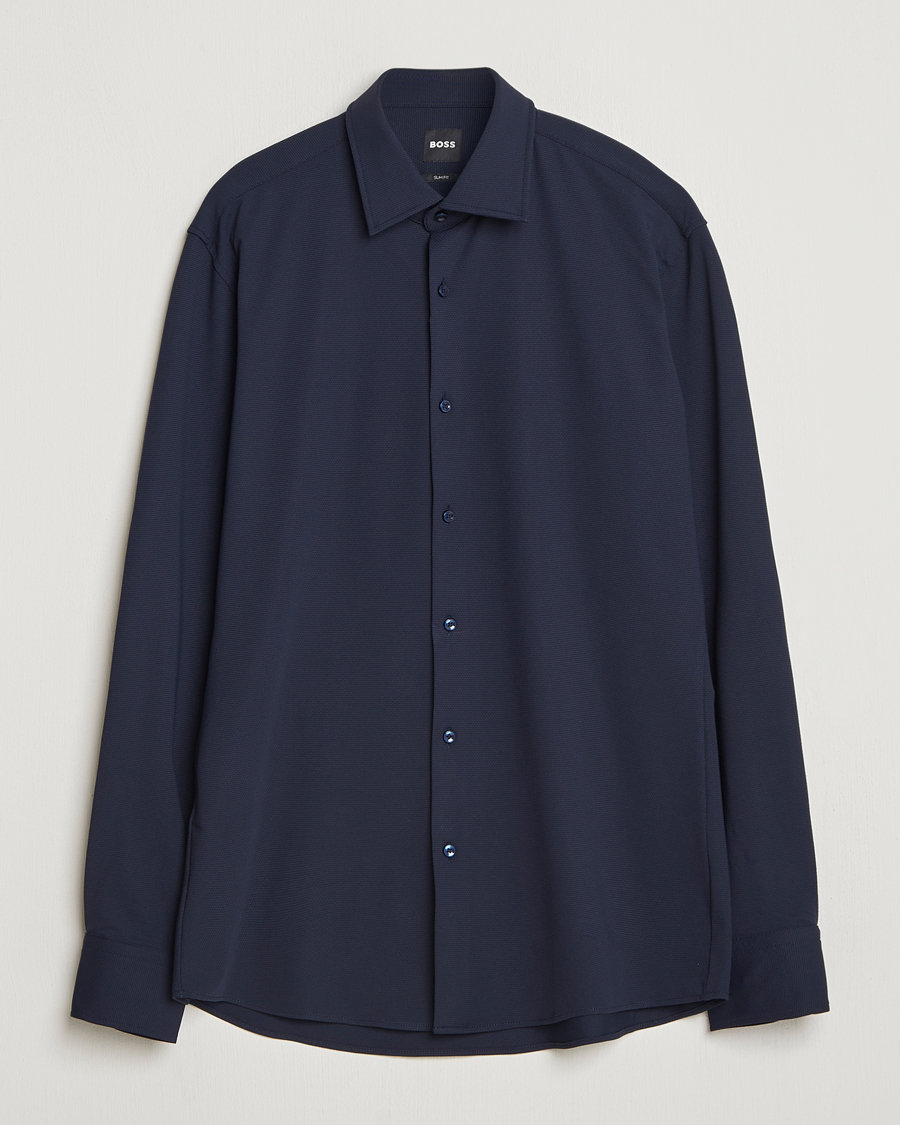 BOSS BLACK Hank Structured Jersey Shirt Dark Blue – Blå