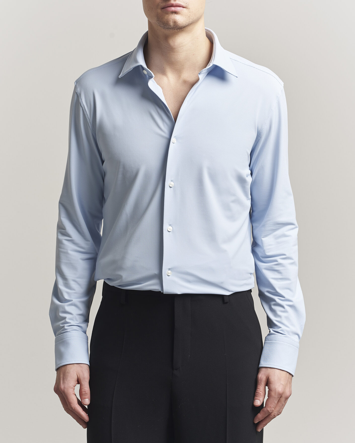 Herre | Skjorter | BOSS BLACK | Hank Structured Jersey Shirt Light Blue