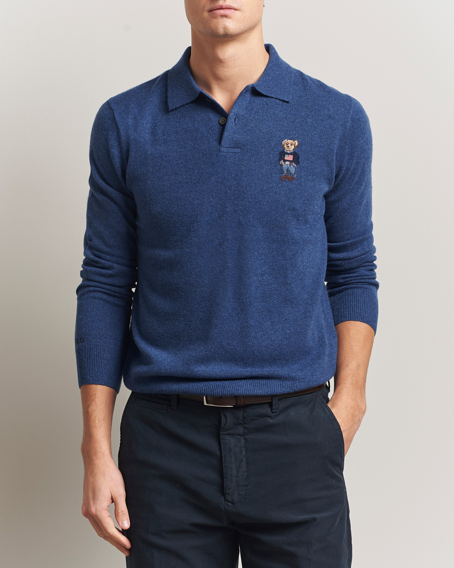 Herre | Pikéer | Polo Ralph Lauren | Washed Long Sleeve Bear Polo Rustic Navy Heather
