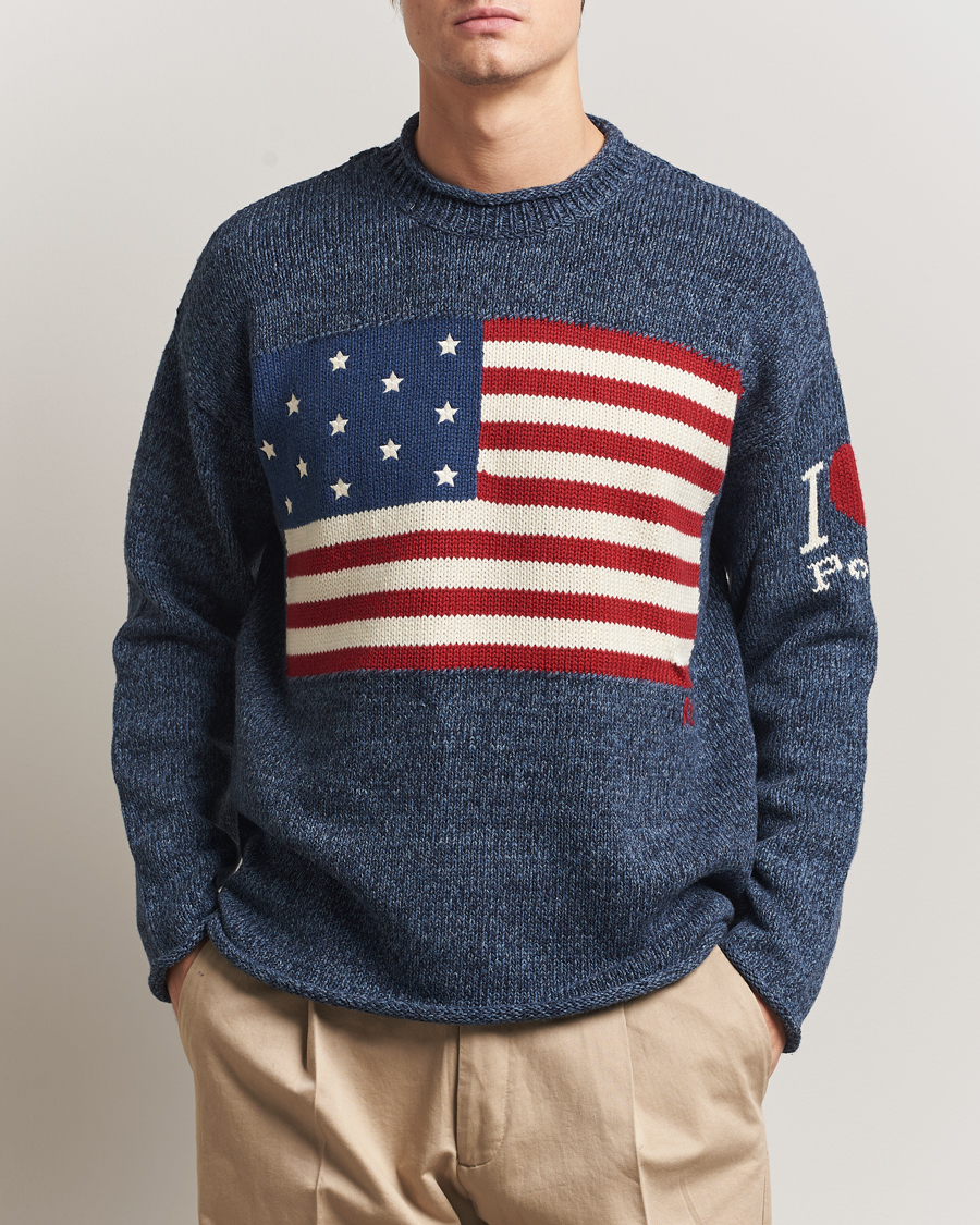 Herre | Gensere | Polo Ralph Lauren | Cotton Flag Sweater Blue Marl