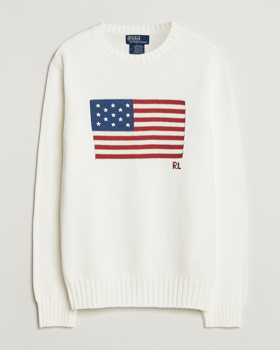 Herre | Gensere | Polo Ralph Lauren | Cotton Flag Sweater Deckwash White