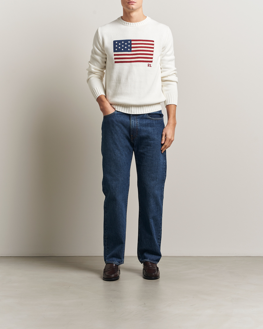 Herre | Gensere | Polo Ralph Lauren | Cotton Flag Sweater Deckwash White