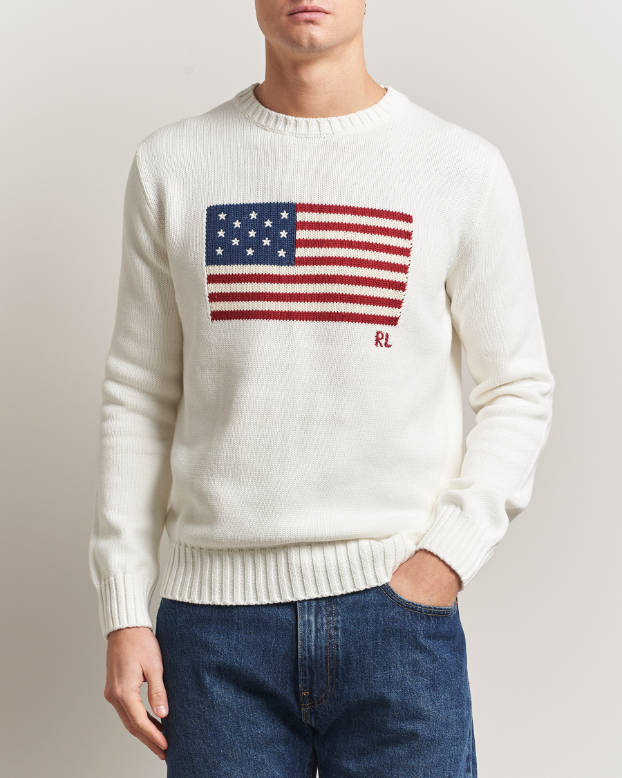 Herre | Gensere | Polo Ralph Lauren | Cotton Flag Sweater Deckwash White