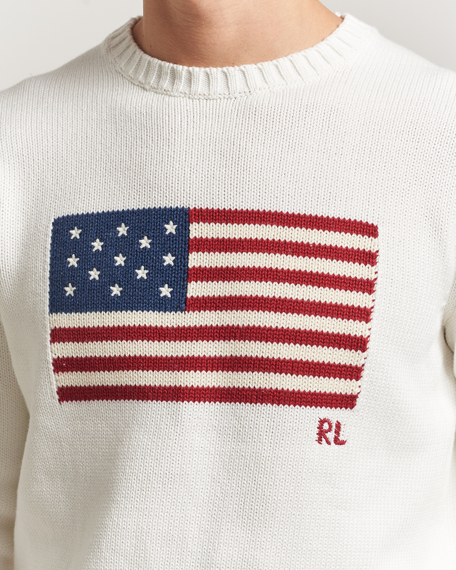 Herre | Gensere | Polo Ralph Lauren | Cotton Flag Sweater Deckwash White