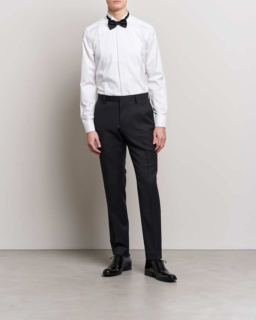 Herre | Skjorter | Stenströms | Slimline Stand Up Collar Plissè Shirt White
