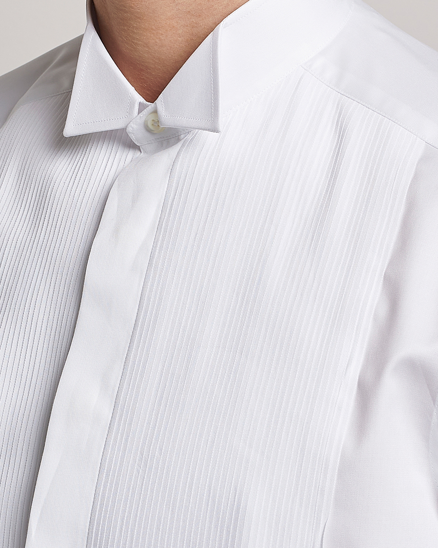 Herre | Skjorter | Stenströms | Slimline Stand Up Collar Plissè Shirt White