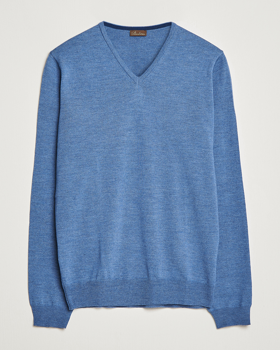 Herre | Gensere | Stenströms | Merino Patch V-Neck Light Blue/Blue