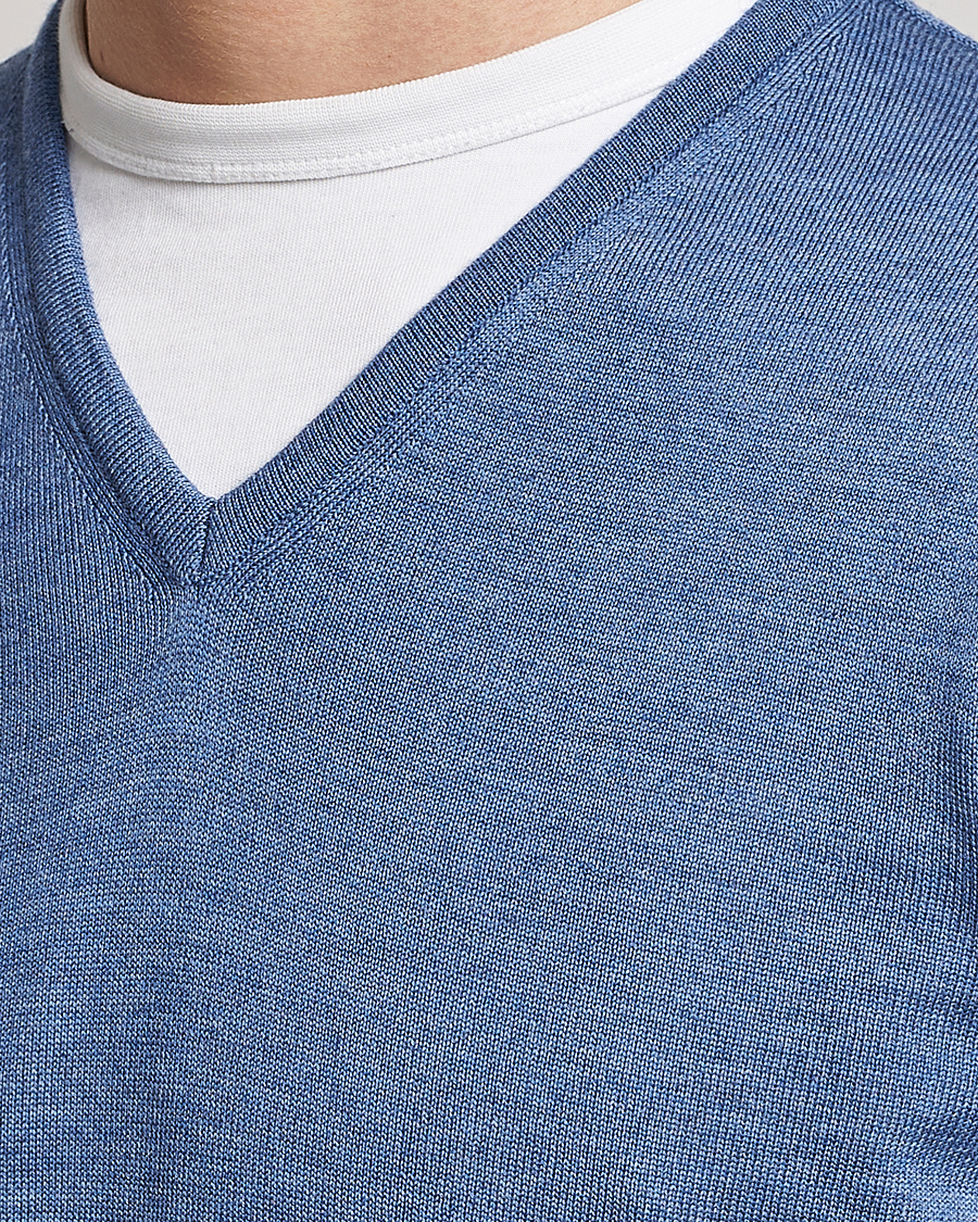 Herre | Gensere | Stenströms | Merino Patch V-Neck Light Blue/Blue