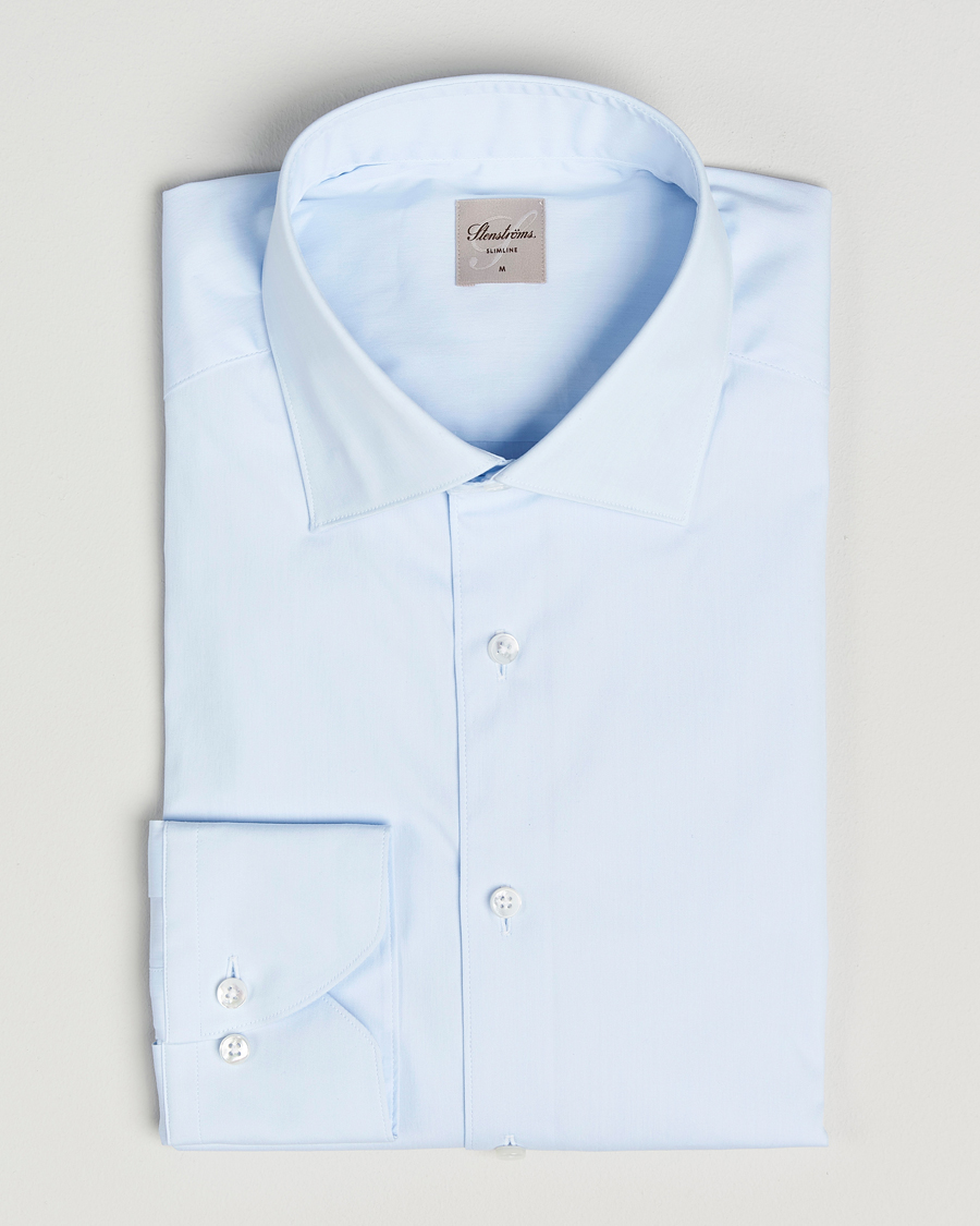 Herre | Skjorter | Stenströms | Slimline Cotton Stretch Shirt Light Blue