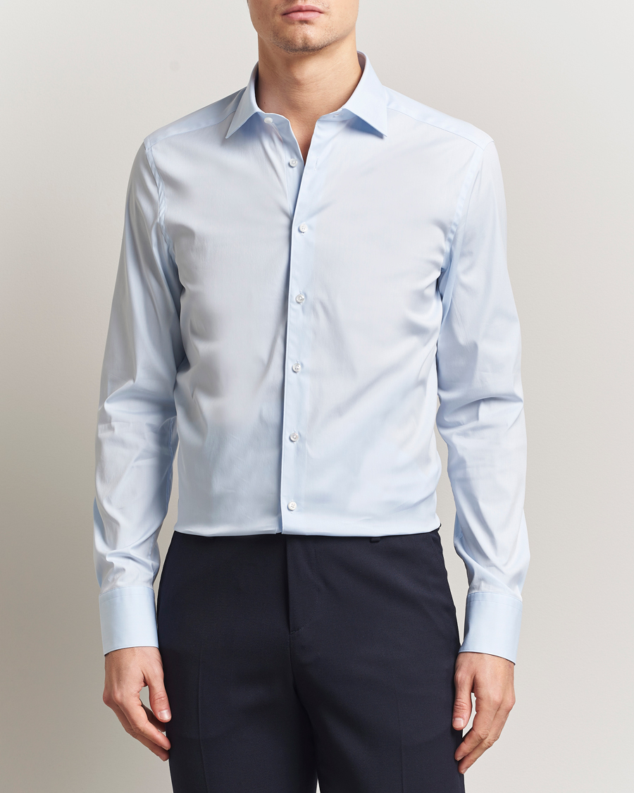 Herre | Skjorter | Stenströms | Slimline Cotton Stretch Shirt Light Blue