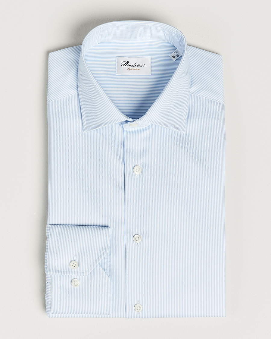 Herre | Skjorter | Stenströms | Superslim Cotton Twill Striped Shirt Blue/White