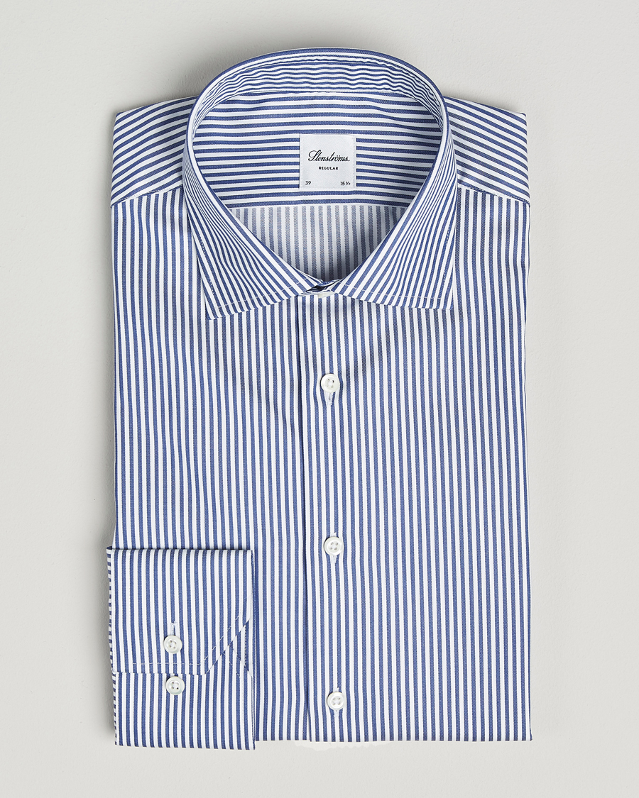 Herre | Skjorter | Stenströms | Regular Fit Striped Cut Away Shirt White/Blue