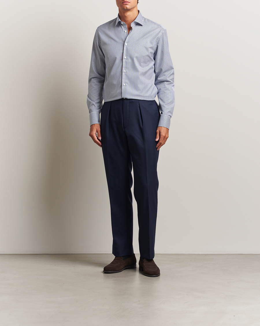 Herre | Skjorter | Stenströms | Regular Fit Striped Cut Away Shirt White/Blue