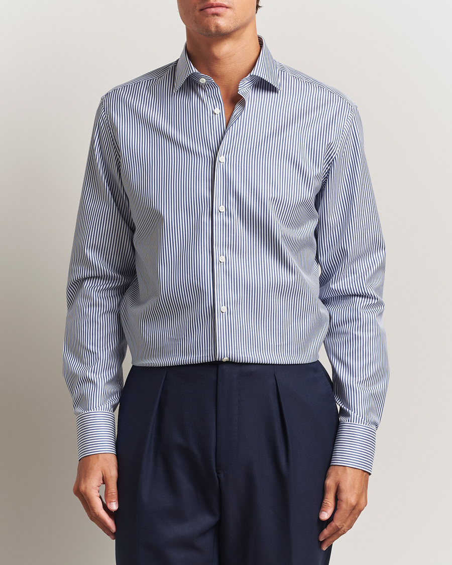 Herre | Skjorter | Stenströms | Regular Fit Striped Cut Away Shirt White/Blue