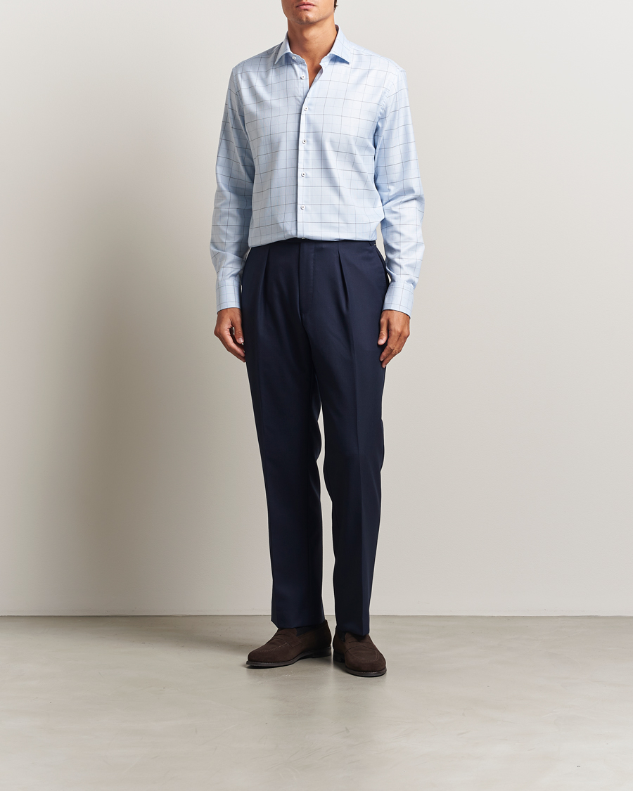 Herre | Skjorter | Stenströms | Regular Fit Cut Away Windowpane Shirt Blue