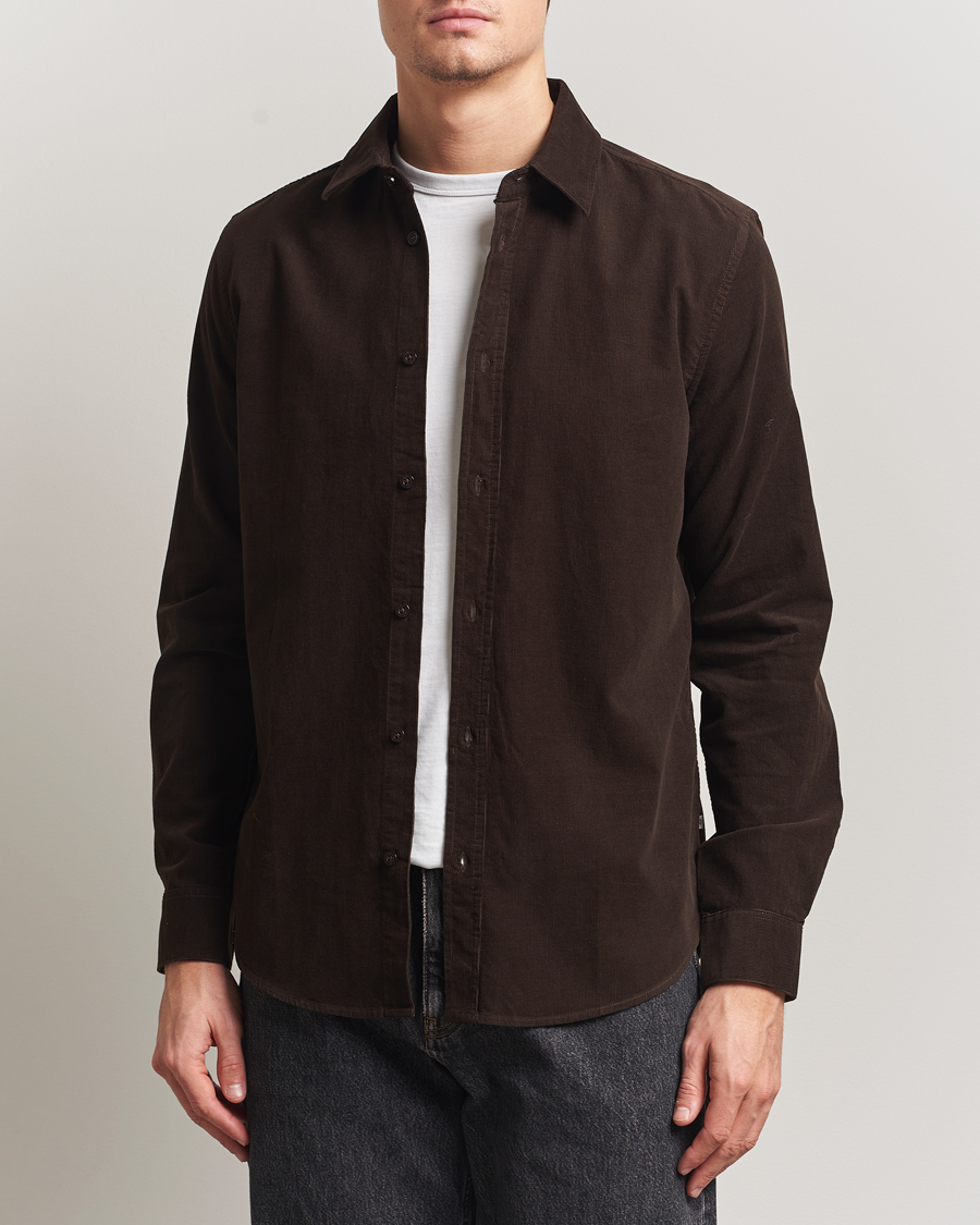 Herre | Skjorter | Samsøe Samsøe | Liam Baby Cord Shirt Black Coffee