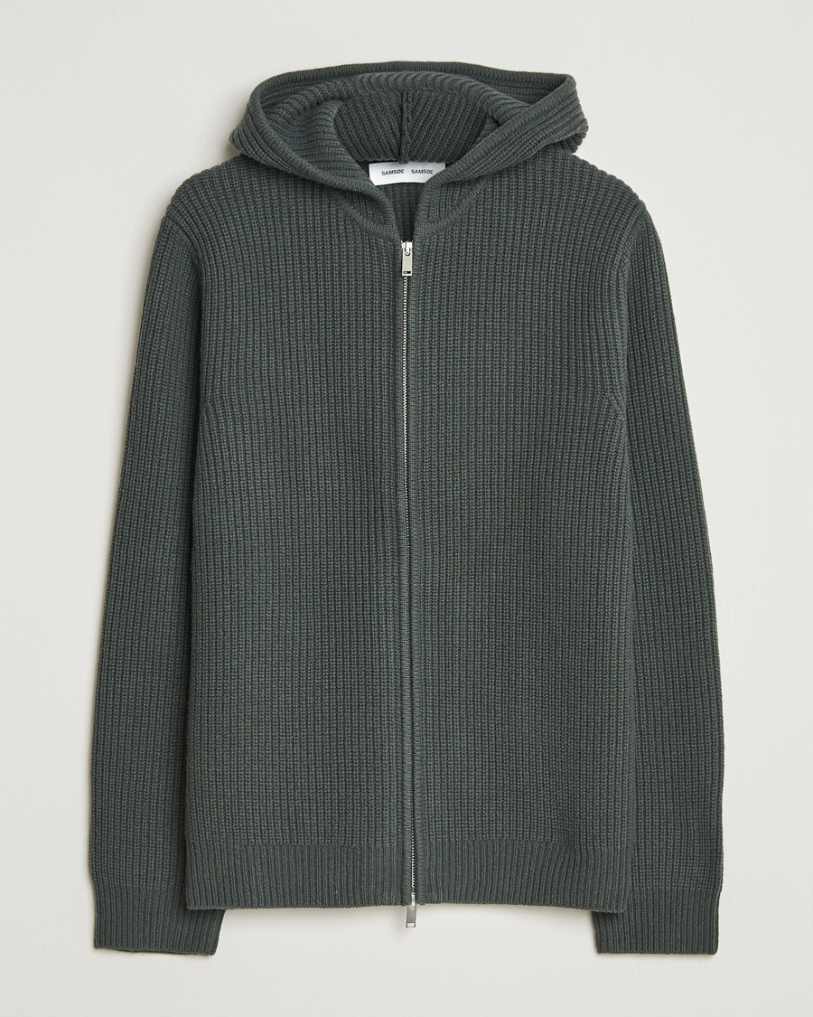 Herre | Gensere | Samsøe Samsøe | Isak Heavy Knitted Full Zip Hoodie Dark Evergreen