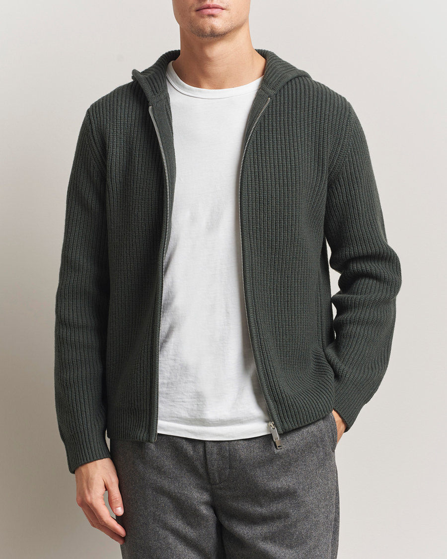 Herre | Gensere | Samsøe Samsøe | Isak Heavy Knitted Full Zip Hoodie Dark Evergreen