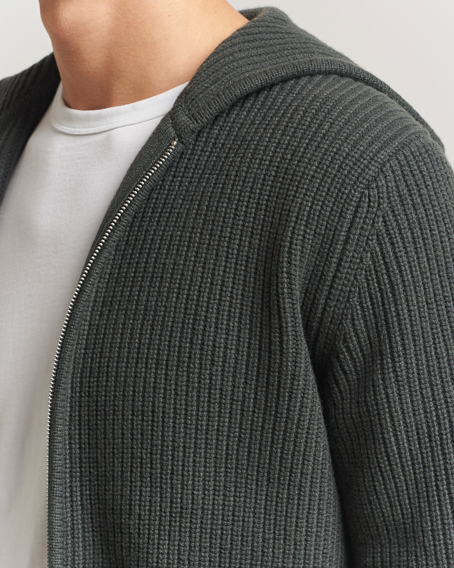 Herre | Gensere | Samsøe Samsøe | Isak Heavy Knitted Full Zip Hoodie Dark Evergreen