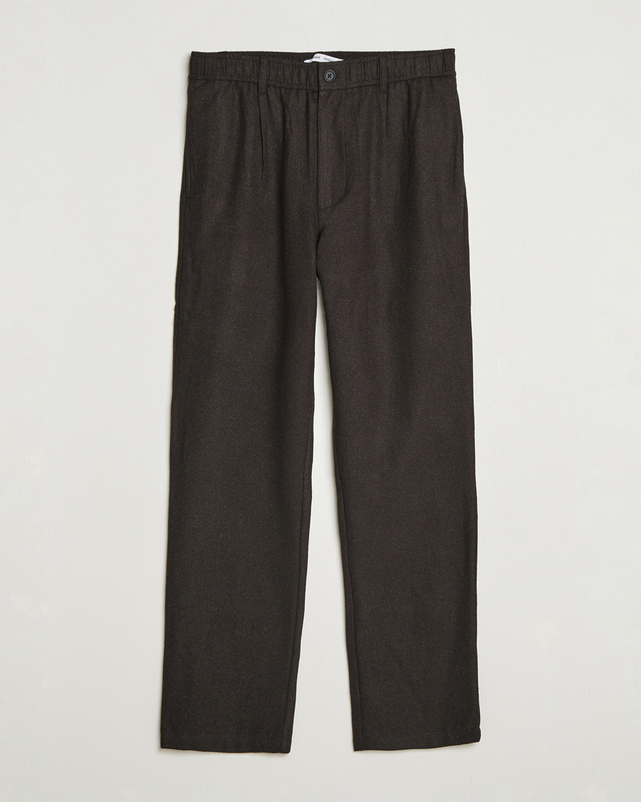 Herre | Bukser | Samsøe Samsøe | Bertil Flannel Drawstring Trousers Black Coffee Melange