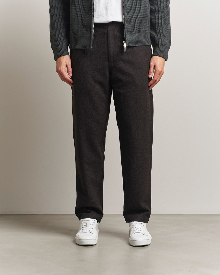Herre | Bukser | Samsøe Samsøe | Bertil Flannel Drawstring Trousers Black Coffee Melange