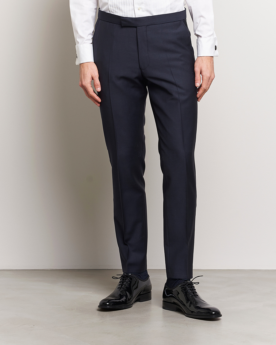 Herre | Bukser | Oscar Jacobson | Denz Wool Tuxedo Trousers Navy