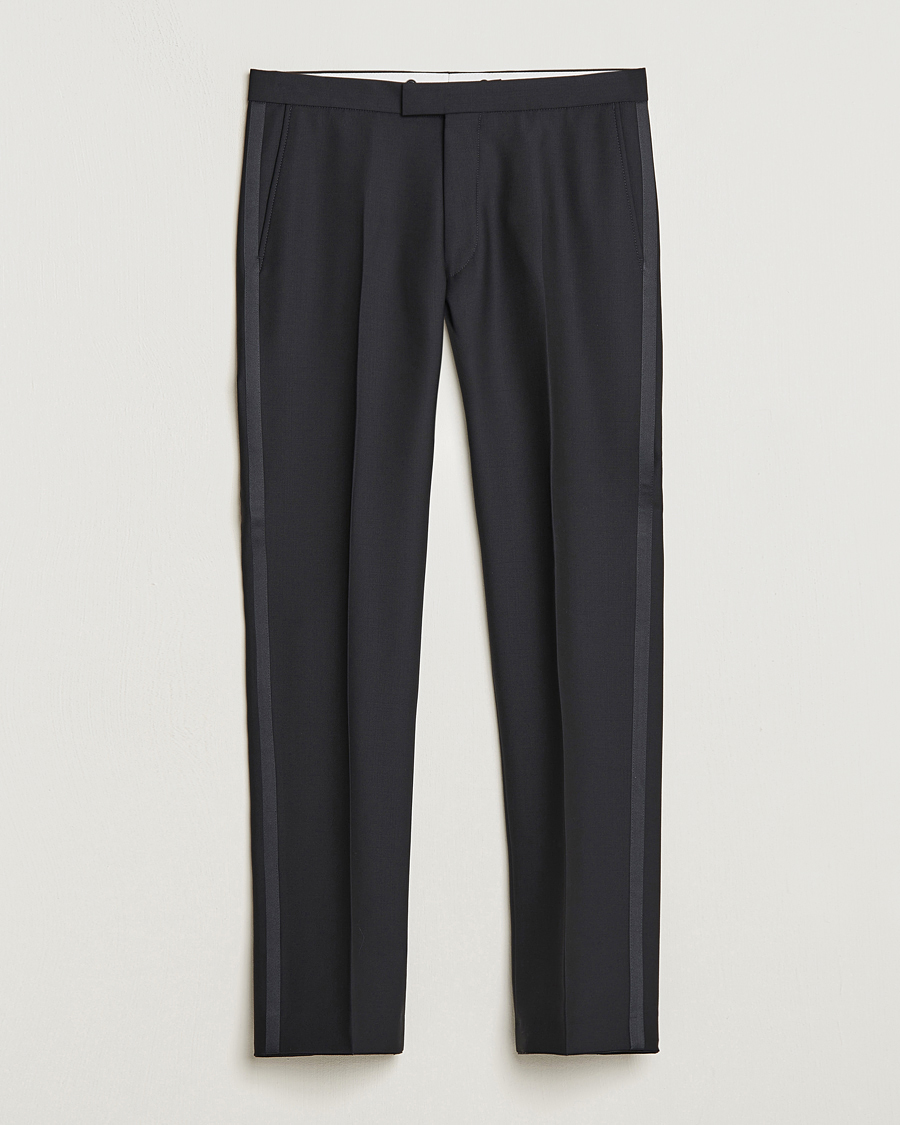 Herre | Bukser | Oscar Jacobson | Denz Straight Wool Tuxedo Trousers Black