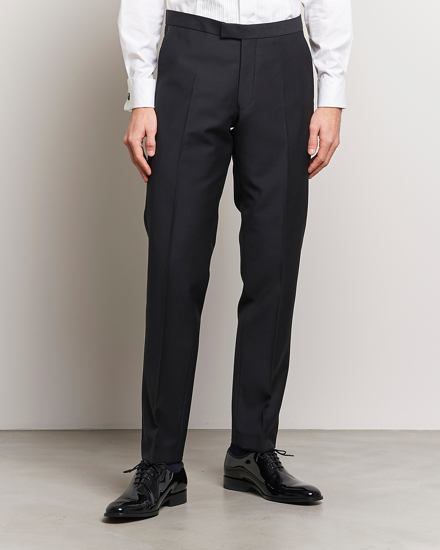 Herre | Bukser | Oscar Jacobson | Denz Straight Wool Tuxedo Trousers Black