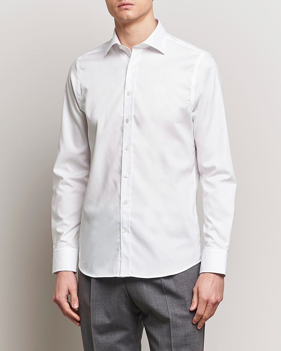 Herre | Skjorter | Oscar Jacobson | Slim Fit Cut Away Non Iron Twill White