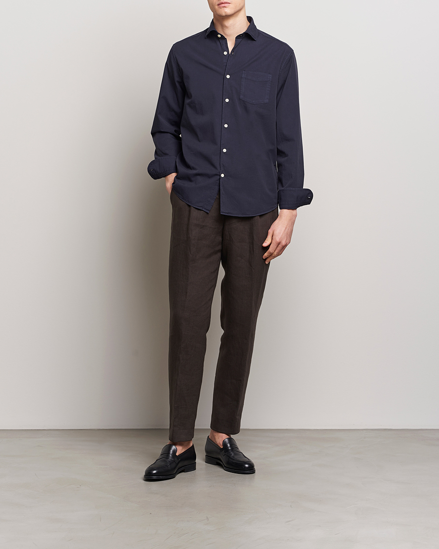 Herre | Skjorter | Oscar Jacobson | Reg Fit Wide Spread Collar Twill Night Blue