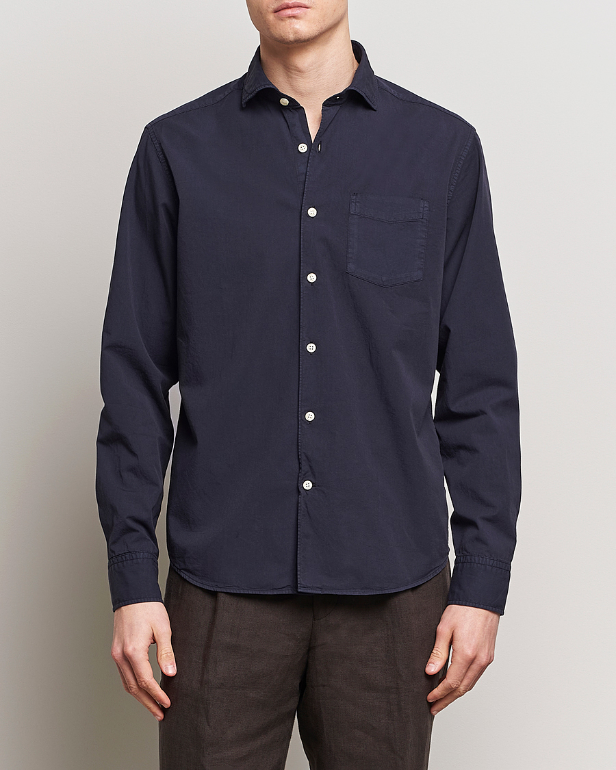 Herre | Skjorter | Oscar Jacobson | Reg Fit Wide Spread Collar Twill Night Blue