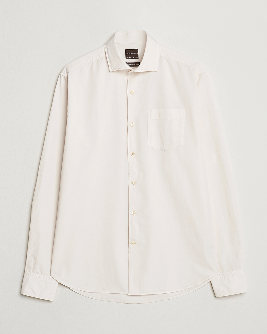 Herre | Skjorter | Oscar Jacobson | Reg Fit Wide Spread Collar Twill Ecru White