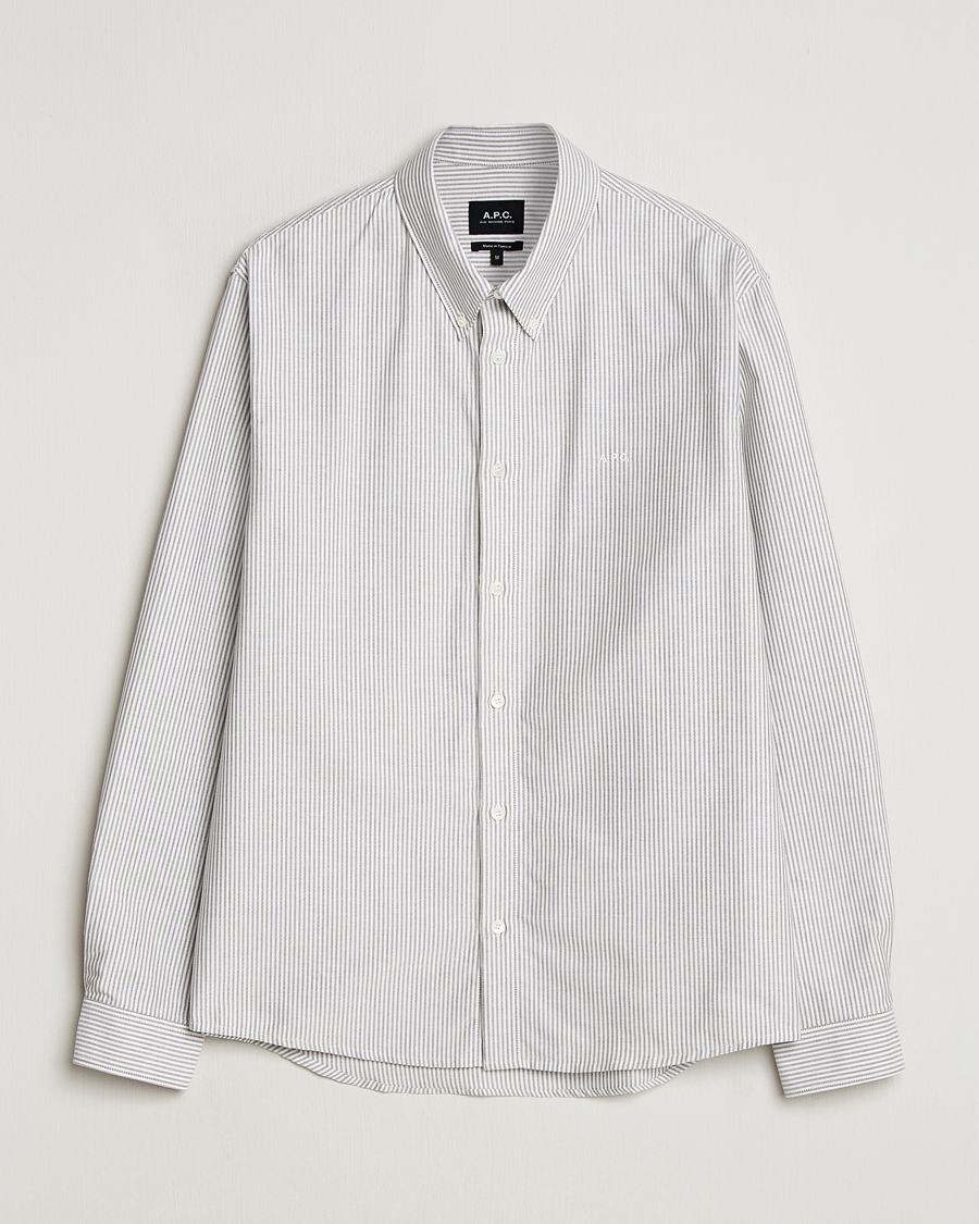 Herre | Skjorter | A.P.C. | Greg Striped Oxford Shirt Green/White
